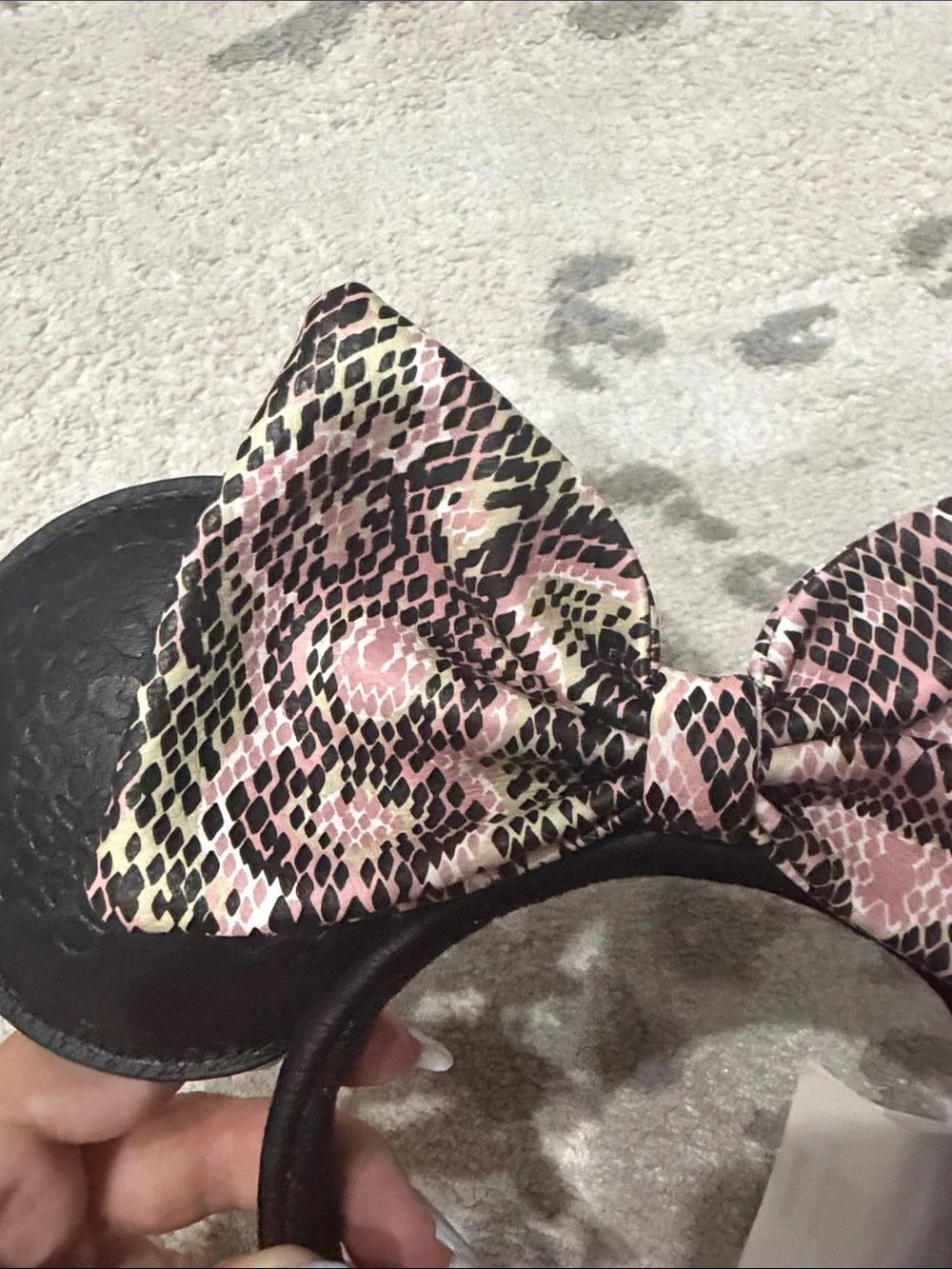 Walt Disney world black Faux Leather Minnie Ears with Pink Snake-Print animal